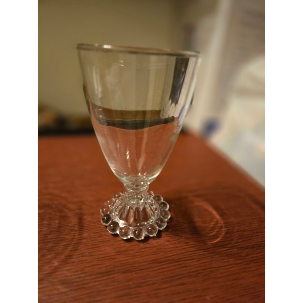 Vintage Clear Glass Footed Goblet with Beaded Hobnail Base Pedestal Water Wine